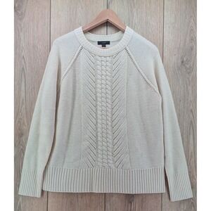 J.Crew 100% Wool Cable Knit Cream Sweater Women's Medium
